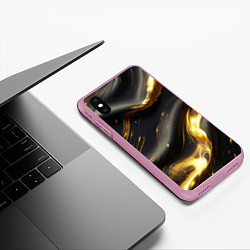 Чехол iPhone XS Max матовый Черно-золотая волнистая текстура, цвет: 3D-розовый — фото 2