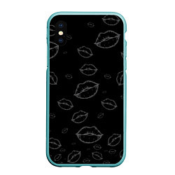 Чехол iPhone XS Max матовый Паттерн серый контур губ на чёрном - lips black