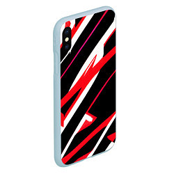Чехол iPhone XS Max матовый Красно-белые полосы на чёрном фоне, цвет: 3D-голубой — фото 2