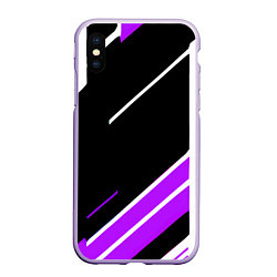 Чехол iPhone XS Max матовый Бело-фиолетовые полосы на чёрном фоне, цвет: 3D-светло-сиреневый