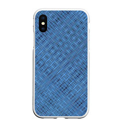 Чехол iPhone XS Max матовый Тёмно-голубой текстурированный, цвет: 3D-белый