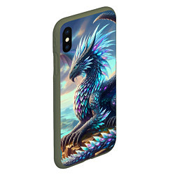 Чехол iPhone XS Max матовый Крылатый сказочный дракон - нейросеть, цвет: 3D-темно-зеленый — фото 2