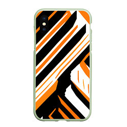 Чехол iPhone XS Max матовый Чёрно-оранжевые полосы на белом фоне, цвет: 3D-салатовый