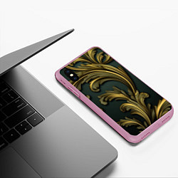 Чехол iPhone XS Max матовый Золотые старые темные узоры, цвет: 3D-розовый — фото 2