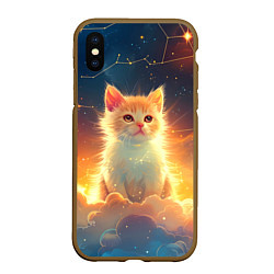 Чехол iPhone XS Max матовый Котик и космические созвездия, цвет: 3D-коричневый