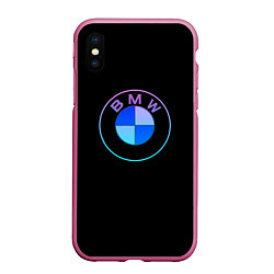 Чехол iPhone XS Max матовый BMW neon logo, цвет: 3D-малиновый