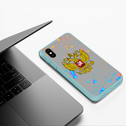 Чехол iPhone XS Max матовый Герб рф огонь краски, цвет: 3D-мятный — фото 2