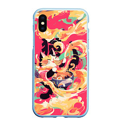 Чехол iPhone XS Max матовый The cat eats noodles, цвет: 3D-голубой