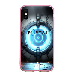 Чехол iPhone XS Max матовый Portal logo game, цвет: 3D-розовый