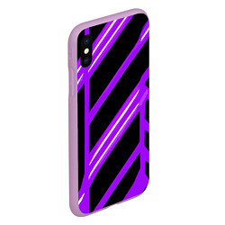 Чехол iPhone XS Max матовый Чёрно-белые полосы на фиолетовом фоне, цвет: 3D-сиреневый — фото 2
