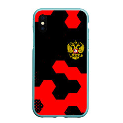 Чехол iPhone XS Max матовый Герб РФ спортивный стиль соты, цвет: 3D-мятный