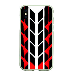 Чехол iPhone XS Max матовый White and red lines on a black background, цвет: 3D-салатовый