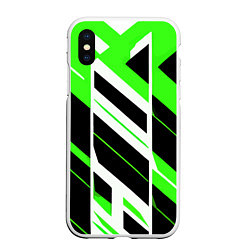 Чехол iPhone XS Max матовый Black and green stripes on a white background, цвет: 3D-белый