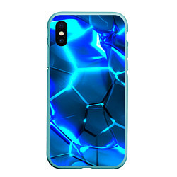 Чехол iPhone XS Max матовый Неоновые холодные голубые плиты в разломе, цвет: 3D-мятный