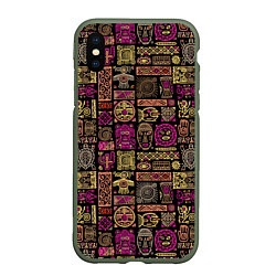 Чехол iPhone XS Max матовый Африка - этнический орнамент, цвет: 3D-темно-зеленый