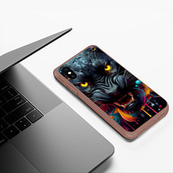 Чехол iPhone XS Max матовый Оскал свирепой пантеры - нейросеть, цвет: 3D-коричневый — фото 2