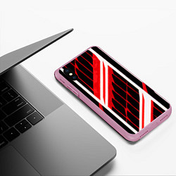 Чехол iPhone XS Max матовый Red and white lines on a black background, цвет: 3D-розовый — фото 2