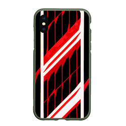 Чехол iPhone XS Max матовый Red and white lines on a black background, цвет: 3D-темно-зеленый