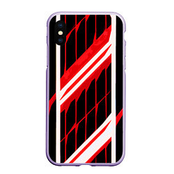 Чехол iPhone XS Max матовый Red and white lines on a black background