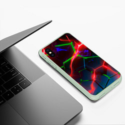 Чехол iPhone XS Max матовый Неоновые яркие зеленые плиты с красным светом, цвет: 3D-салатовый — фото 2