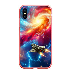 Чехол iPhone XS Max матовый Космолёт в неоновом космосе