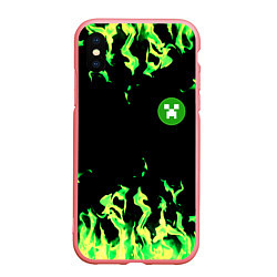 Чехол iPhone XS Max матовый Minecraft green flame, цвет: 3D-баблгам