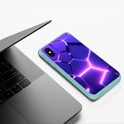 Чехол iPhone XS Max матовый Фиолетовые плиты с розовым свечением, цвет: 3D-мятный — фото 2