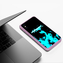 Чехол iPhone XS Max матовый Cyberpunk neon flame, цвет: 3D-сиреневый — фото 2