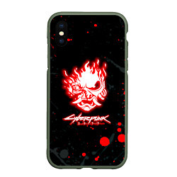 Чехол iPhone XS Max матовый Samurai flame logo, цвет: 3D-темно-зеленый