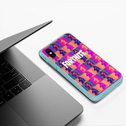 Чехол iPhone XS Max матовый Fortnite logo pattern game, цвет: 3D-мятный — фото 2