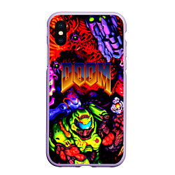 Чехол iPhone XS Max матовый Doom game demons, цвет: 3D-светло-сиреневый