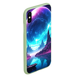 Чехол iPhone XS Max матовый Космический пейзаж - планеты, цвет: 3D-салатовый — фото 2