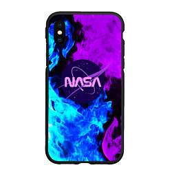 Чехол iPhone XS Max матовый NASA neon flame, цвет: 3D-черный