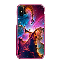 Чехол iPhone XS Max матовый Космос и сияние звезд, цвет: 3D-малиновый