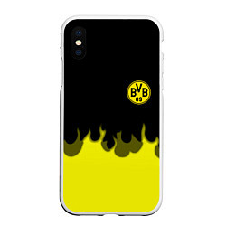 Чехол iPhone XS Max матовый Borussia fire fc, цвет: 3D-белый