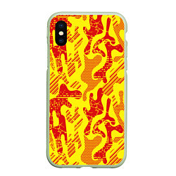 Чехол iPhone XS Max матовый Абстракция красный рисунок на желтом фоне, цвет: 3D-салатовый