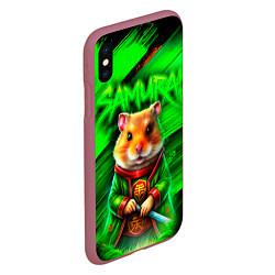 Чехол iPhone XS Max матовый Хомячок самурай, цвет: 3D-малиновый — фото 2