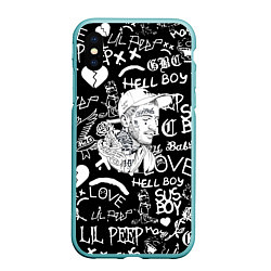 Чехол iPhone XS Max матовый Lil Peep pattern автографы лого, цвет: 3D-мятный