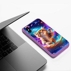 Чехол iPhone XS Max матовый Рыжий кот в космосе, цвет: 3D-фиолетовый — фото 2