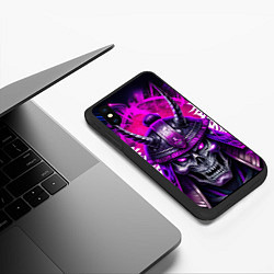 Чехол iPhone XS Max матовый Самурай-демон в маске черепа фиолетовое свечение, цвет: 3D-черный — фото 2