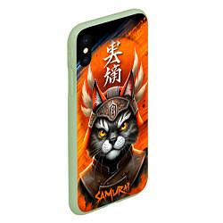 Чехол iPhone XS Max матовый Cat samurai, цвет: 3D-салатовый — фото 2