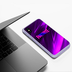 Чехол iPhone XS Max матовый Fortnite neon stripes angles logo, цвет: 3D-светло-сиреневый — фото 2