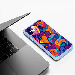 Чехол iPhone XS Max матовый Радужные сердца, цвет: 3D-голубой — фото 2