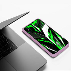 Чехол iPhone XS Max матовый Зелёно-белая абстракция и чёрный фон, цвет: 3D-сиреневый — фото 2