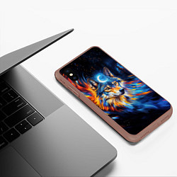 Чехол iPhone XS Max матовый Волк и луна - импрессионизм, цвет: 3D-коричневый — фото 2