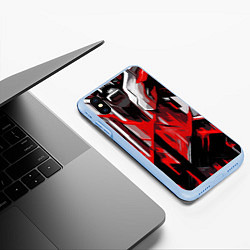 Чехол iPhone XS Max матовый Red and white abstraction on a black background, цвет: 3D-голубой — фото 2