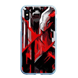 Чехол iPhone XS Max матовый Red and white abstraction on a black background, цвет: 3D-голубой