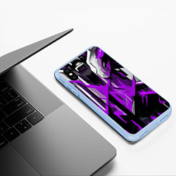 Чехол iPhone XS Max матовый White and purple abstraction on a black background, цвет: 3D-голубой — фото 2