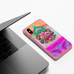 Чехол iPhone XS Max матовый Алена и розовые розы, цвет: 3D-малиновый — фото 2