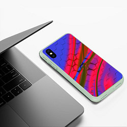 Чехол iPhone XS Max матовый Неоновая броня соты, цвет: 3D-салатовый — фото 2